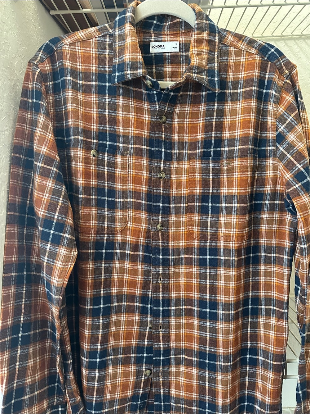 SONOMA Men’s Navy & Rust Plaid Long-Sleeve Button-Down Shirt